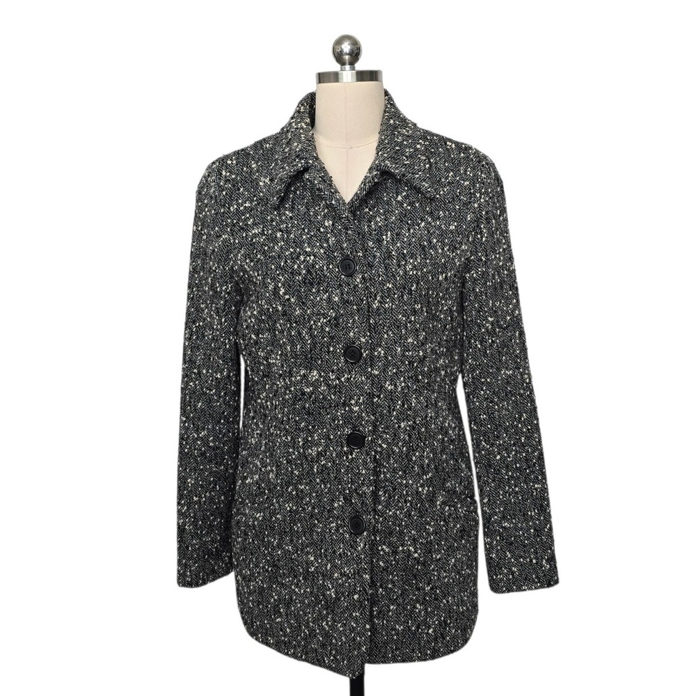 Ann Taylor Womens Wool Blend Tweed Herringbone Blazer Jacketโ Black White Size 8